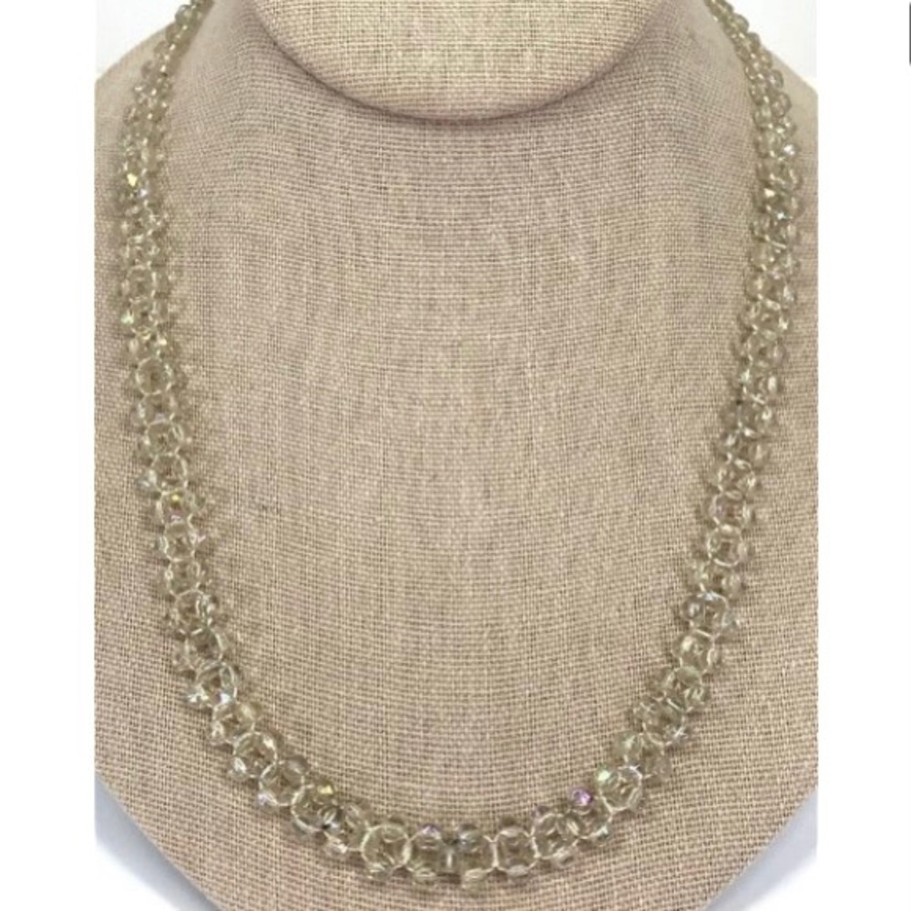 Vintage‎ 14K gold filled clasp woven AB glass beads necklace.